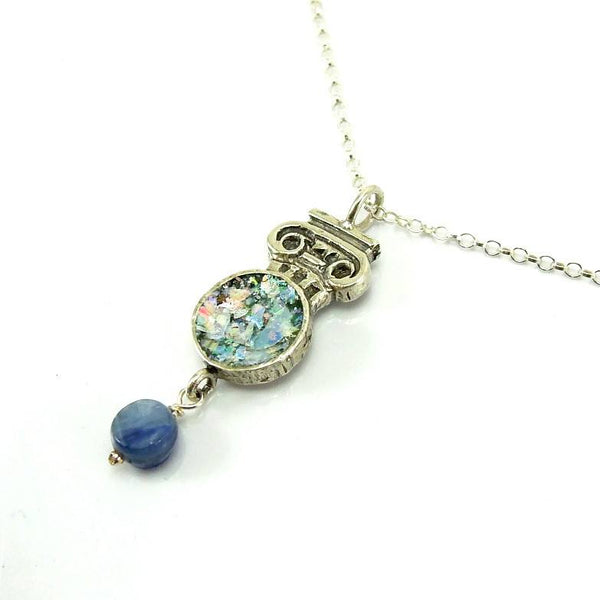 Pendant - Silver Necklace With Kyanite And Roman Glass