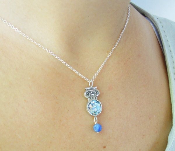 Pendant - Silver Necklace With Kyanite And Roman Glass