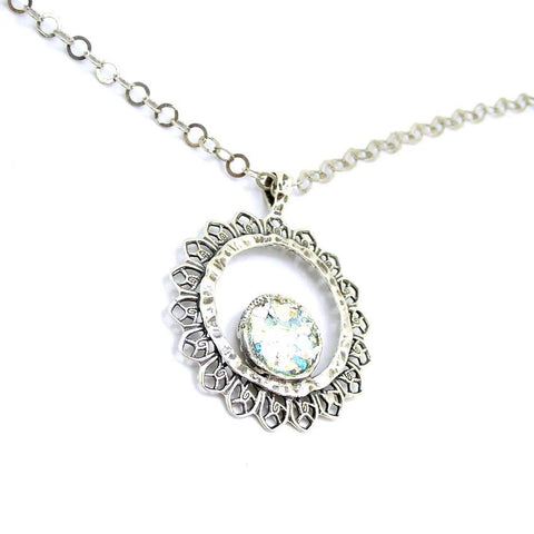 Pendant - Silver Necklace With Roman Glass Sun Shaped Pendant