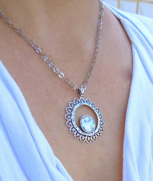 Pendant - Silver Necklace With Roman Glass Sun Shaped Pendant