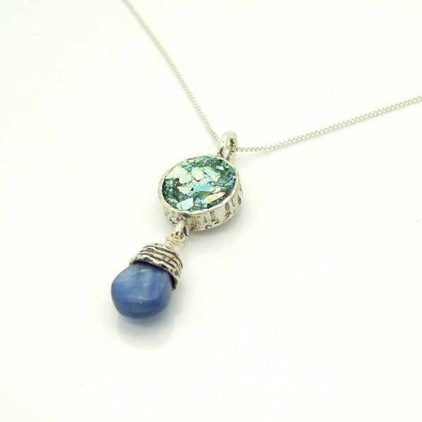 Pendant  - Silver Pendant With Kyanite & Roman Glass