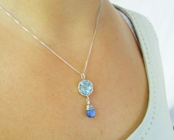 Pendant  - Silver Pendant With Kyanite & Roman Glass