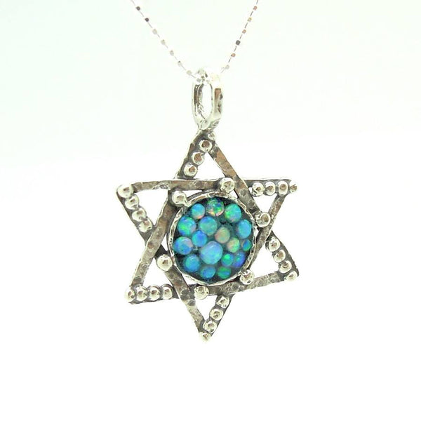 Pendant - Silver Star Of David Pendant With Mosaic Opal Stones And Sterling Circles