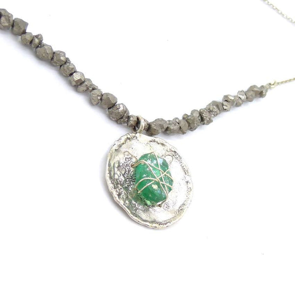 Pendant  - Silver Stitched Roman Glass And Pyrite Necklace