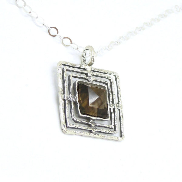 Pendant - Smoky Quartz And Silver Square Pendant
