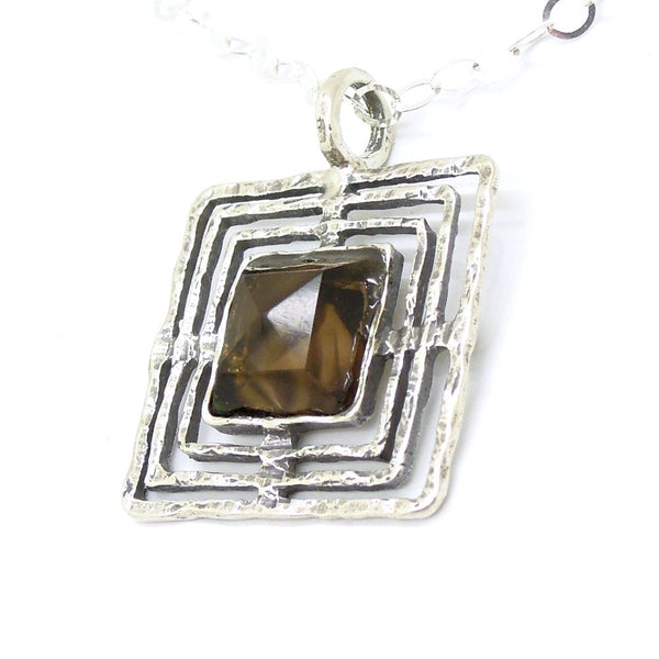 Pendant - Smoky Quartz And Silver Square Pendant