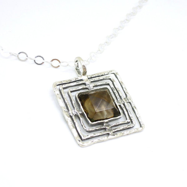 Pendant - Smoky Quartz And Silver Square Pendant