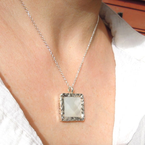 Pendant  - Square White Pearl Silver Pendant Necklace