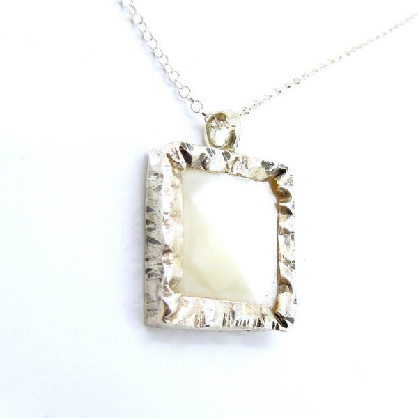 Pendant  - Square White Pearl Silver Pendant Necklace