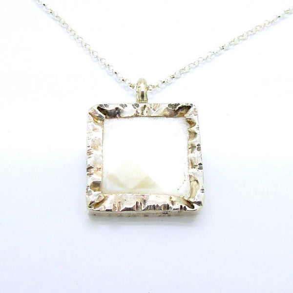 Pendant  - Square White Pearl Silver Pendant Necklace