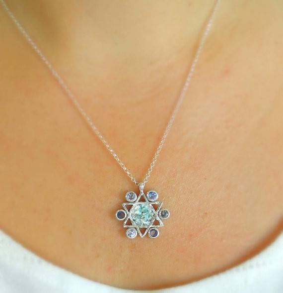 Pendant - Star Of David Necklace With Amethyst & Roman Glass