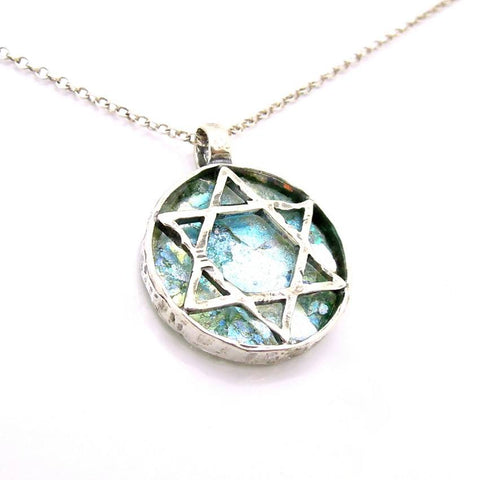 Pendant  - Star Of David Necklace With Roman Glass