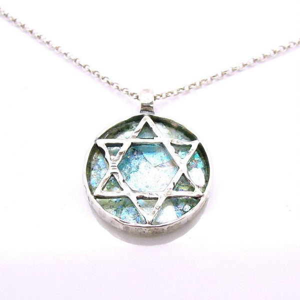 Pendant  - Star Of David Necklace With Roman Glass