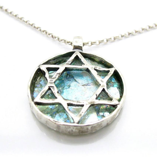Pendant  - Star Of David Necklace With Roman Glass