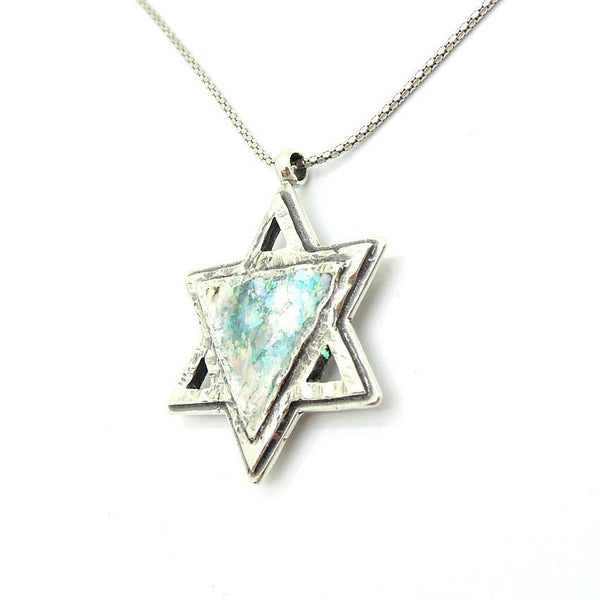 Pendant  - Star Of David Silver And Roman Glass Necklace For Men