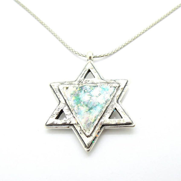 Pendant  - Star Of David Silver And Roman Glass Necklace For Men