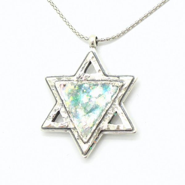 Pendant  - Star Of David Silver And Roman Glass Necklace For Men