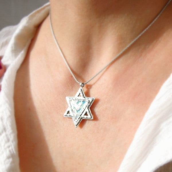 Pendant  - Star Of David Silver And Roman Glass Necklace For Men