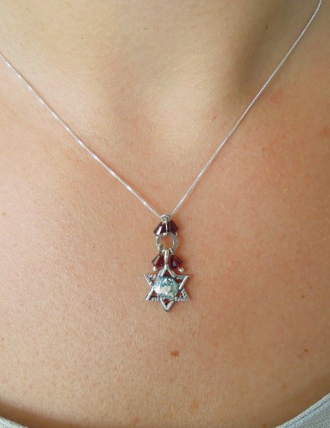 Pendant  - Star Of David Silver And Roman Glass Pendant With Garnets