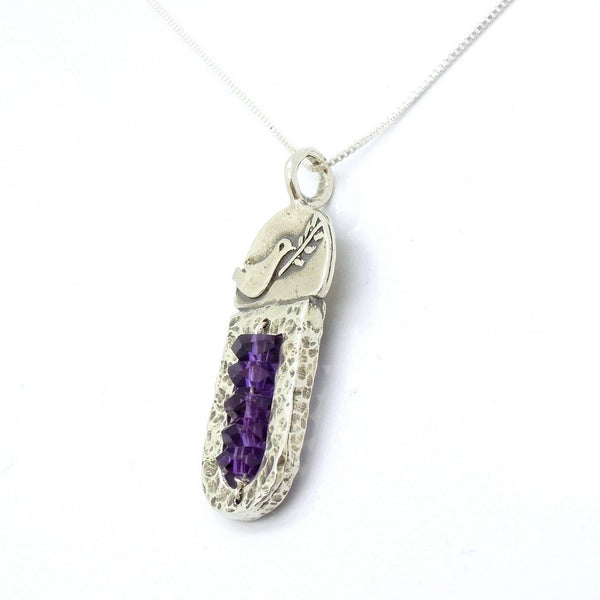 Pendant - Sterling Silver & Amethyst Pendant With A Dove Holding A Tree Branch