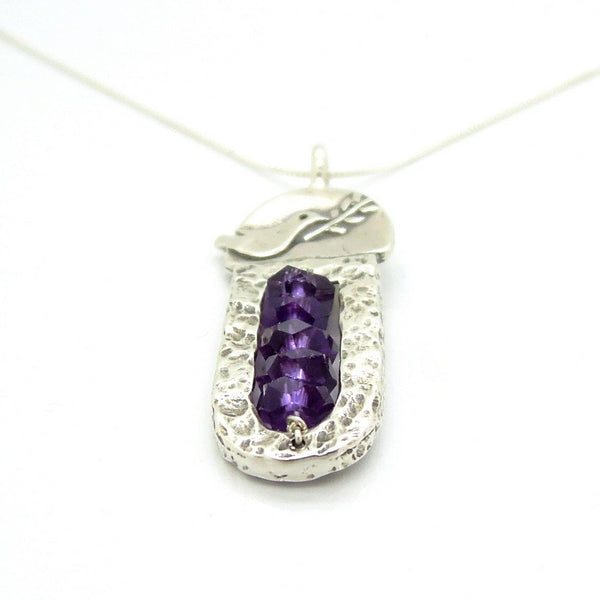 Pendant - Sterling Silver & Amethyst Pendant With A Dove Holding A Tree Branch