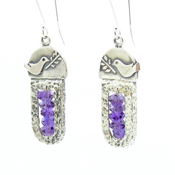 Pendant - Sterling Silver & Amethyst Pendant With A Dove Holding A Tree Branch