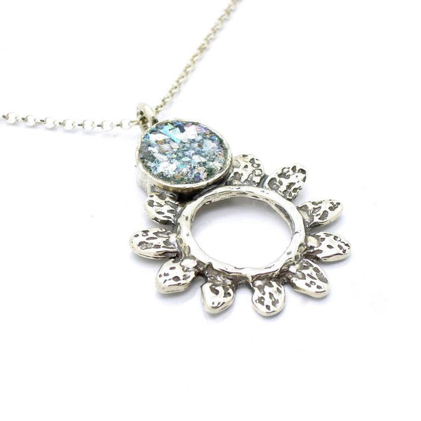 Pendant  - Sun Necklace Silver And Roman Glass Pendant