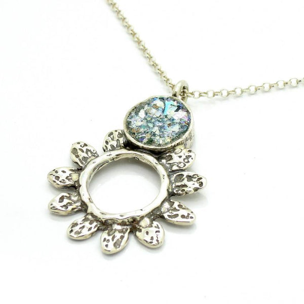 Pendant  - Sun Necklace Silver And Roman Glass Pendant