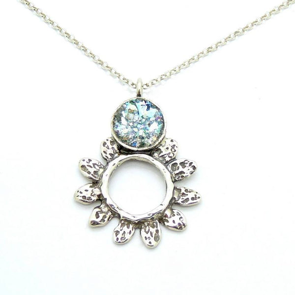 Pendant  - Sun Necklace Silver And Roman Glass Pendant