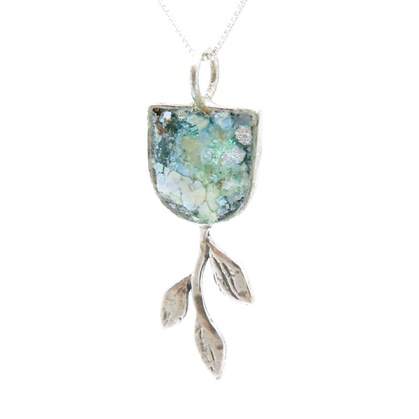 Pendant - Tree Branch Pendant Necklace With Roman Glass