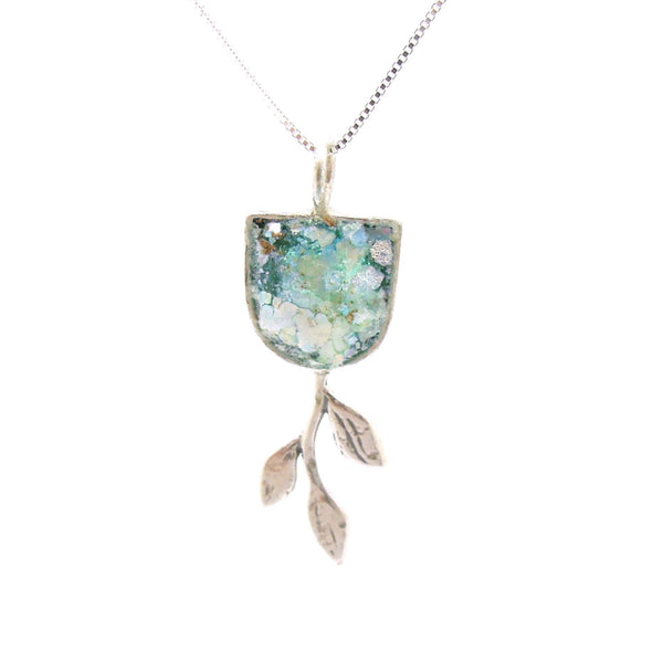 Pendant - Tree Branch Pendant Necklace With Roman Glass