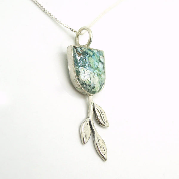 Pendant - Tree Branch Pendant Necklace With Roman Glass