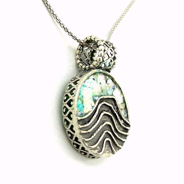 Pendant - Unique Silver Pendant Necklace With Roman Glass And Landscape Patterns