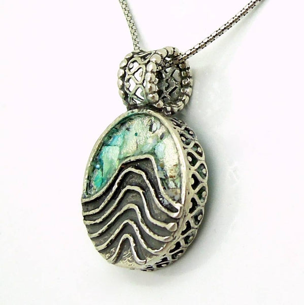 Pendant - Unique Silver Pendant Necklace With Roman Glass And Landscape Patterns