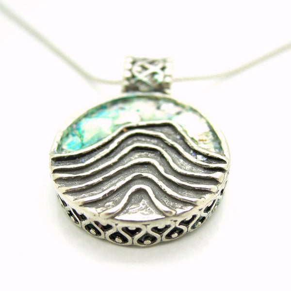 Pendant - Unique Silver Pendant Necklace With Roman Glass And Landscape Patterns