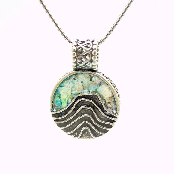 Pendant - Unique Silver Pendant Necklace With Roman Glass And Landscape Patterns