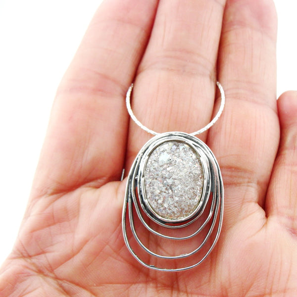Roman Glass Jewelry, 925 Sterling Silver, Israeli Jewelry, Oval Unique Silver Pendant with Roman Glass, Handmade, Gift (rg 926p)