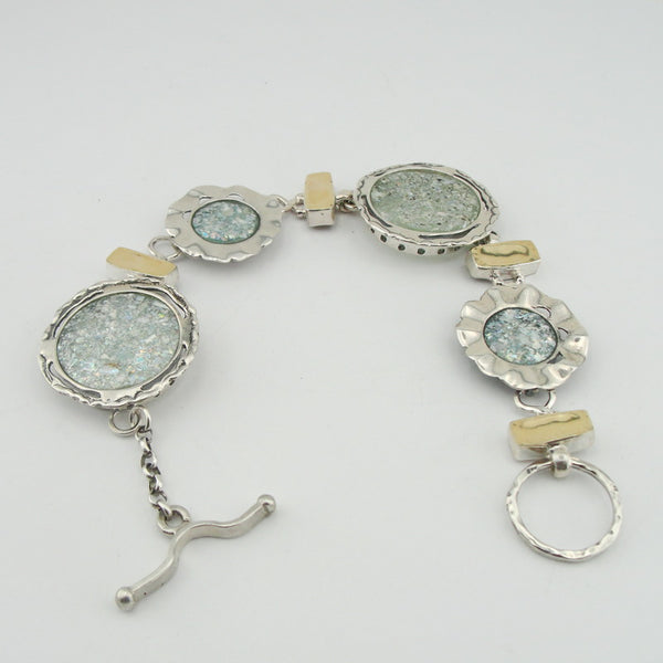 Unique Bracelet with Roman Glass, 9k Yellow Gold (rg 225b)