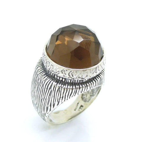 Ring - A Large And Tall Silver Ring With A Huge Smokey Quartz