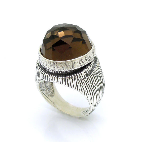 Ring - A Large And Tall Silver Ring With A Huge Smokey Quartz