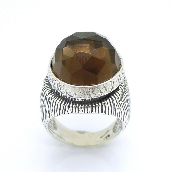 Ring - A Large And Tall Silver Ring With A Huge Smokey Quartz