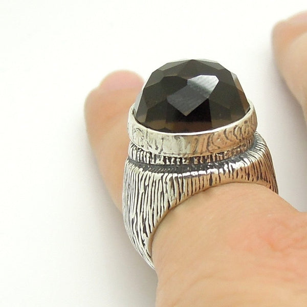 Ring - A Large And Tall Silver Ring With A Huge Smokey Quartz