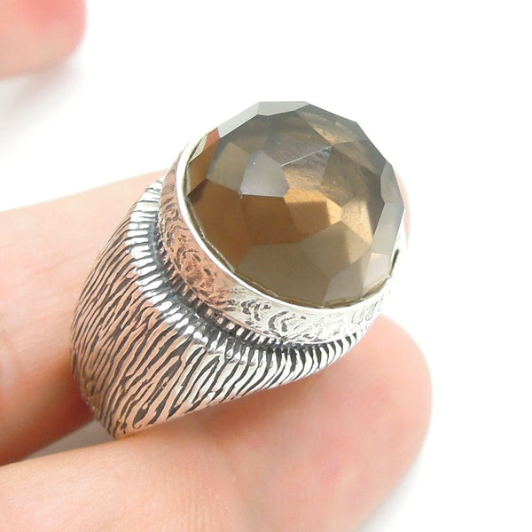 Ring - A Large And Tall Silver Ring With A Huge Smokey Quartz