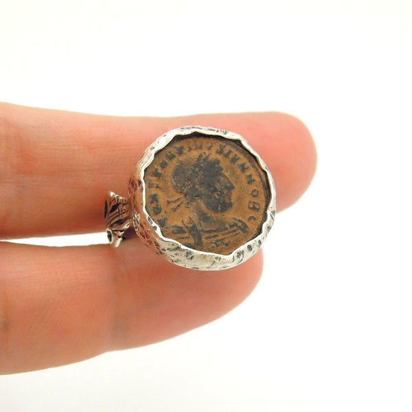 Ring - Authentic Ancient Late Roman Coin Ring Set In Designed Silver