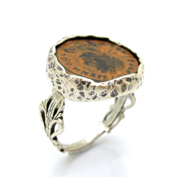 Ring - Authentic Ancient Late Roman Coin Ring Set In Designed Silver