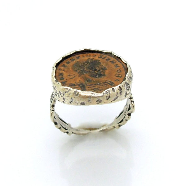 Ring - Authentic Ancient Late Roman Coin Ring Set In Designed Silver