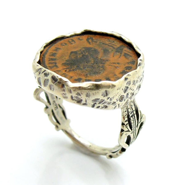 Ring - Authentic Ancient Late Roman Coin Ring Set In Designed Silver