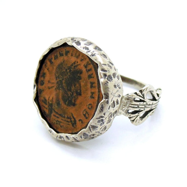 Ring - Authentic Ancient Late Roman Coin Ring Set In Designed Silver