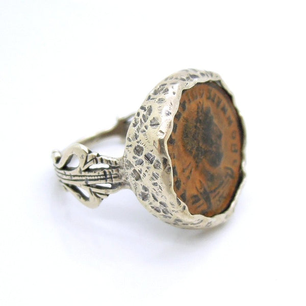 Ring - Authentic Ancient Late Roman Coin Ring Set In Designed Silver