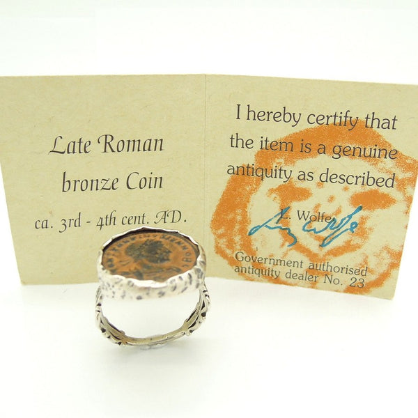 Ring - Authentic Ancient Late Roman Coin Ring Set In Designed Silver